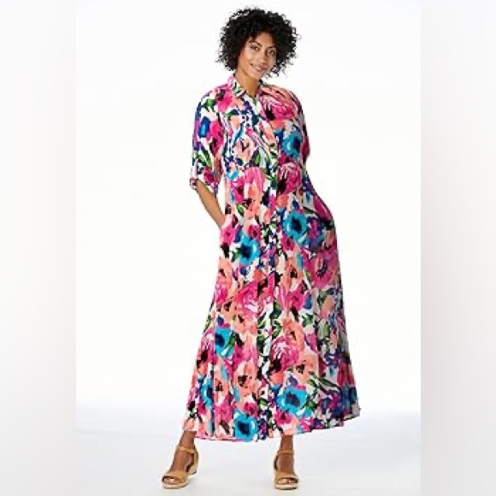 Woman within Size 14W Floral Print MIDI Dress